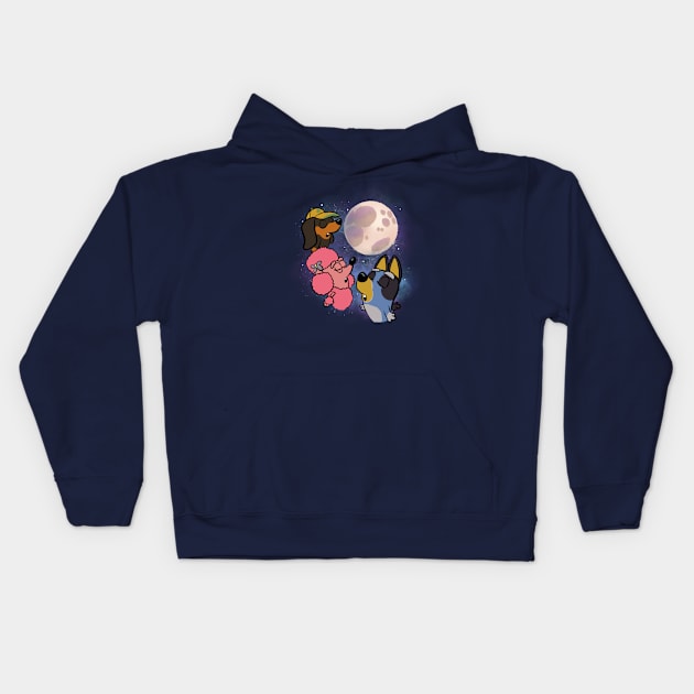 Three Wolf Moon Bluey parody Kids Hoodie by AmyNewBlue